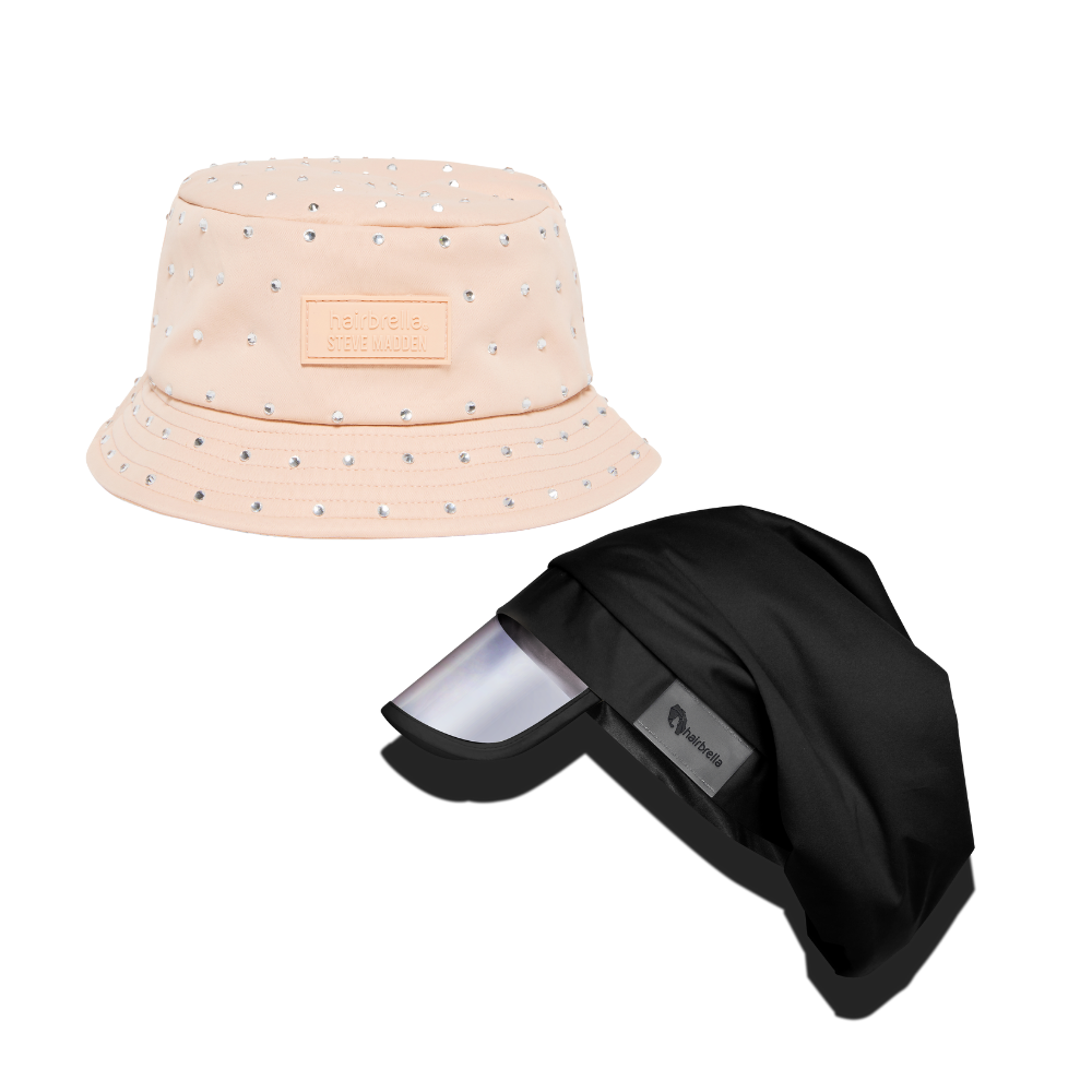Hairbrella Classic Rain Hat and Steve Madden Unisex Bucket Bundle (1 Classic Rain Hat + 1 Steve Madden Unisex Bucket Hat)